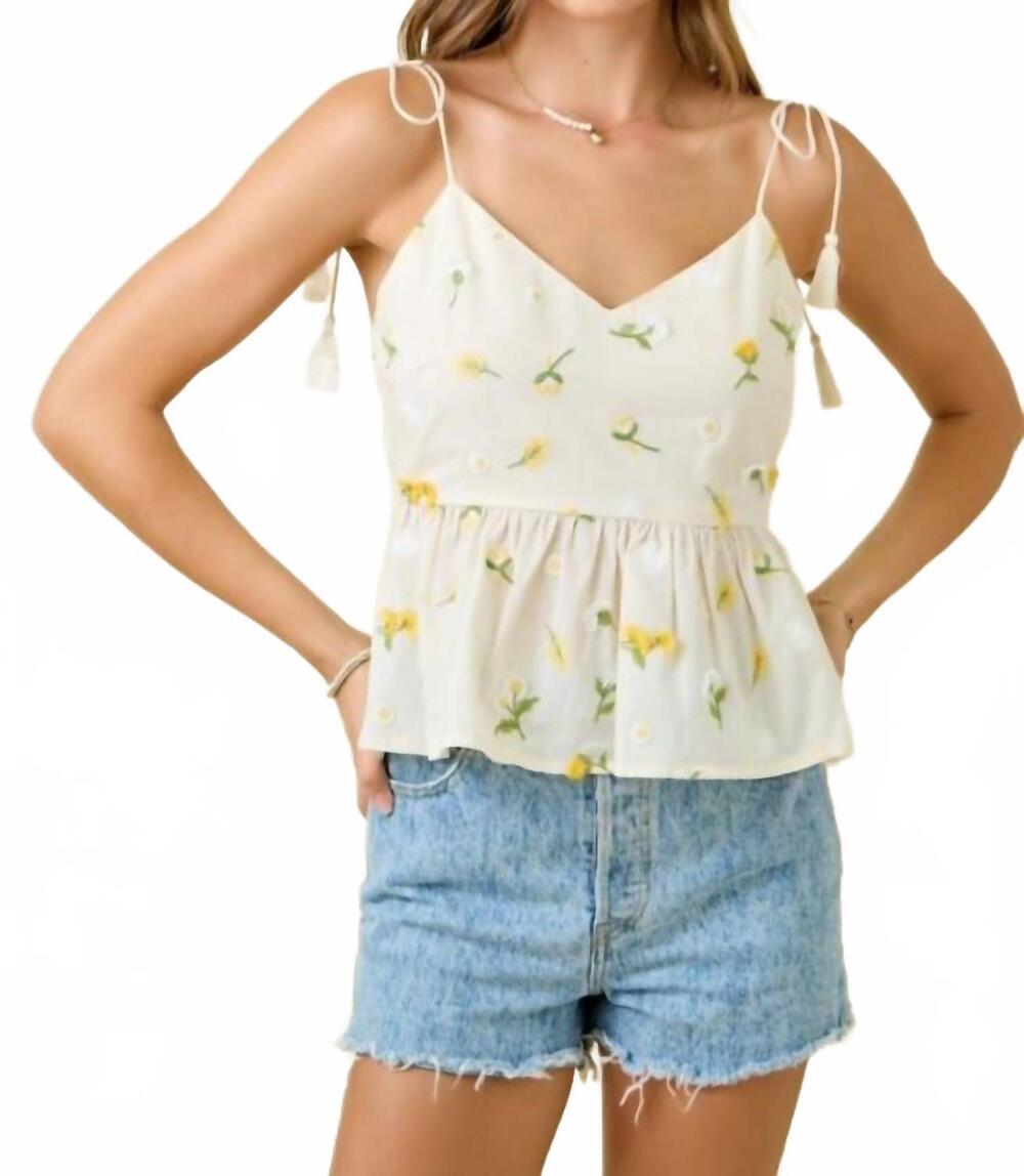 NEW DAY + MOON floral embroidered empire waist camisole top in cream multi